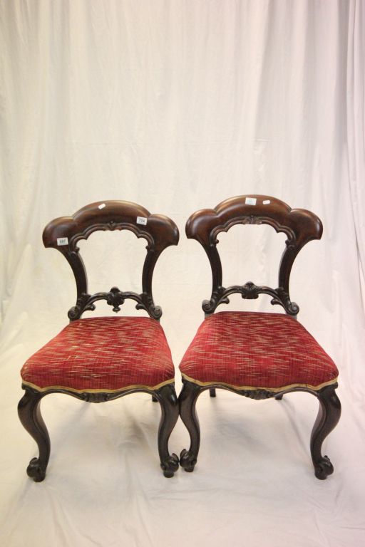 Pair of Victorian Mahogany Dining Chairs with Shaped Backs, Stuffed Over Seats and Cabriole Legs