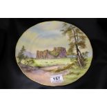 A Royal Worcester hand painted cabinet plate, "Oystermouth Castle", date code for 1954, gilt wavy