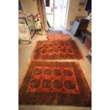 Three Afghanistan Nahzat Brown Ground Rugs with Geometric Patterns