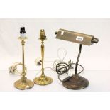 brass desk lamp with swivel head plus two vintage candlesticks, converted to electric