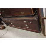 19th century Stained Pine Three Drawer Plan Chest with Cup Handles