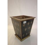 Painted wooden planter or waste paper bin with Fleur De Lys pattern