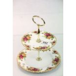 Two tier Royal Albert Old Country Roses cake stand