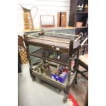 Mahogany Effect Three Tier Serving Trolley with Brass Rails and Brass Coal Scuttle