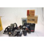Box of cameras & related items to include Nikon