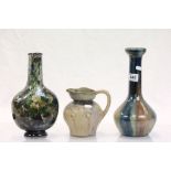 A 19th Century enamel decorated moon vase, plus an Arts & Crafts pottery jug and vase