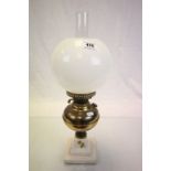 Brass & ceramic Oil lamp with opaque glass shade