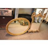 Gilt Effect Ornately Framed Mirror and a Gilt Oval Framed Mirror