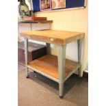 Butchers / Chopping Block with Shelf Below set on an Industrial Metal Frame