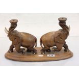 Hand carved wooden elephant candle stick