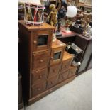Hardwood Stepped Side Cabinet with 10 Drawers/ Cupboards