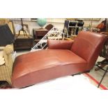 Contemporary Brown Tan Leather Chaise Lounge