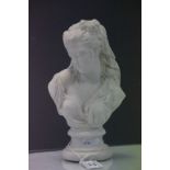 Parian bust of a female with flowers in her hair