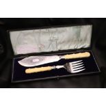 A cased set of ivory handled silver collar fish servers, manufactured by Atkin Brothers Sheffield