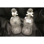 A pair of silver collar glass glug glug decanters, ovoid sand timer form, Birmingham William
