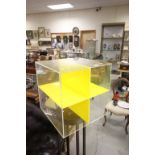 Retro Style Clear and Yellow Perspex Cube Bookcase / Coffee Table