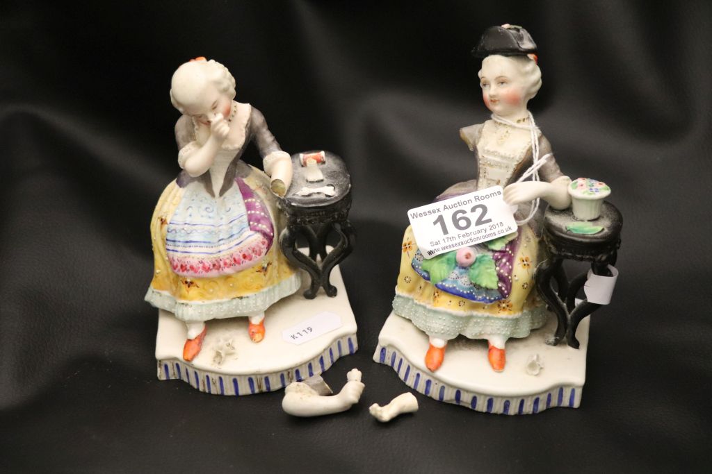 Pair of Victorian Continental Porcelain Figures of Two Seated Ladies (both a/f) - Image 2 of 5