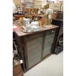 Mid 20th century Oak Display Cabinet with Two Sliding Glazed Doors