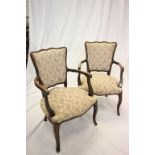 Pair of French Style Elbow Chairs with Studded Upholstered Back and Seat