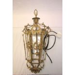 Brass hanging ceiling light with glass panels