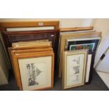 Large group of Framed & glazed prints & paintings