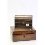 Coromandel dome topped Stationary box and a wooden Writing slope, part fitted