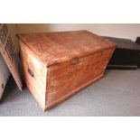 Large 19th century Pine Blanket Box with two iron carrying handles