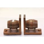 Pair of Oak ' Coopered Barrel ' Bookends
