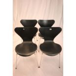 Four Danish Fritz Hansen ' Arne Jacobsen ' Black Series 7 or Model 3107 Chairs