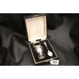 A 20th century cased silver egg cup, teaspoon and associated napkin ring Christening set, Birmingham