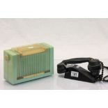 Philco green plastic valve Radio & a black Bakelite receiving telephone