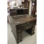 18th century Oak Clerks Desk with Bank of Pigeon Holes over Sloping Lid, Single Drawer to Side and