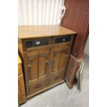 Oak Side Cabinet with leaded glazed drop door to top
