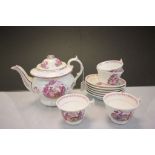 Victorian four setting teaset to include teapot, with classical transfer design