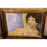 20th Century oil on canvas of a female nude, indistinctly signed