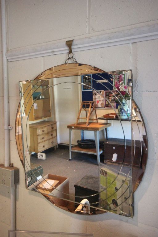 Art Deco Square Mirror set within a circular rose tinted mirror