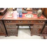 Georgian Style Mahogany Effect Twin Pedestal Writing Desk with Red Leather Inset Top
