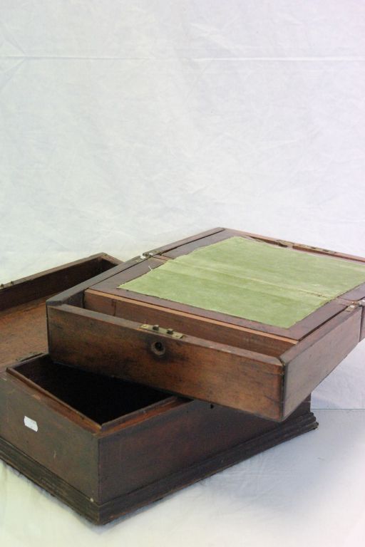 Vintage part fitted wooden writing slope and another wooden box - Image 2 of 2