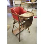 Early 20th century Wooden Child's High Chair with Red Leatherette Studded Back