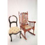 Two upholstered Doll's chairs to include a Rocking chair with tag for Stewart Ross fine Giftware