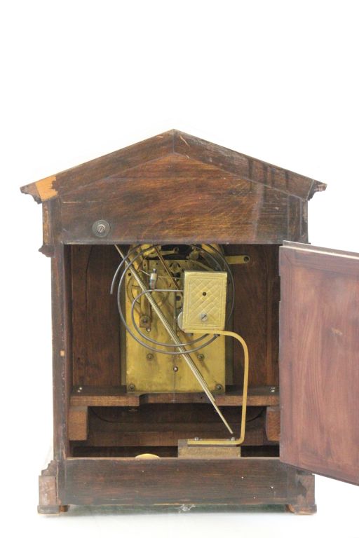 Large key wind Wooden cased Bracket clock with engraved Brass dial & Junghans movement - Image 2 of 2