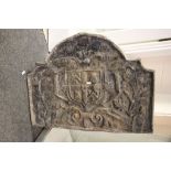 Antique Cast Iron Fire Back with Family Crest Design