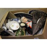 Box of mixed collectable ceramics and wooden items