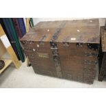 19th century Oak and Iron Bound Silver Chest with Brass Name Plaque and fitted with green baise