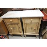 Pair of Pine Bedside Cabinets with Marble Tops