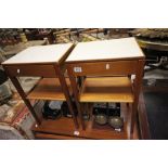 Pair of Retro Teak Side Tables with formica tops and single drawers