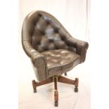Brown Leather Button Back Swivel Office Chair