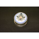 A silver and enamel lidded pill box with Masonic symbol