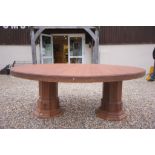 Large Pine Circular Table on Two Column Plinth Supports, approx. 6ft diameter