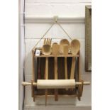 Rustic Pine Eleven Piece Hanging Utensil Set including Bread Board